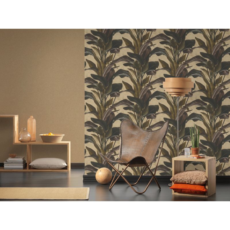 Papier peint vinyle sur intissé végétal noir et tabac BARCELONA JUNGLA - Metropolitan Stories 2 par As Creation - 37862-4