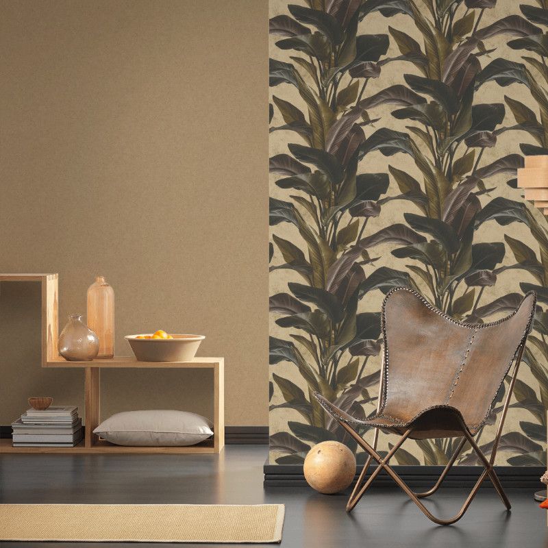 Papier peint vinyle sur intissé végétal noir et tabac BARCELONA JUNGLA - Metropolitan Stories 2 par As Creation - 37862-4