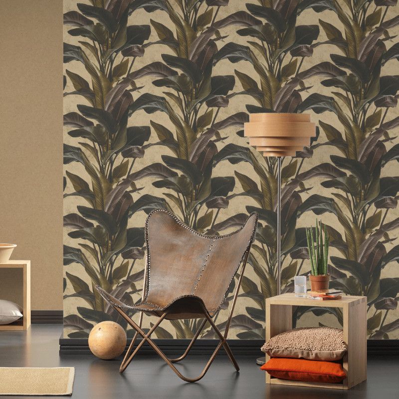 Papier peint vinyle sur intissé végétal noir et tabac BARCELONA JUNGLA - Metropolitan Stories 2 par As Creation - 37862-4