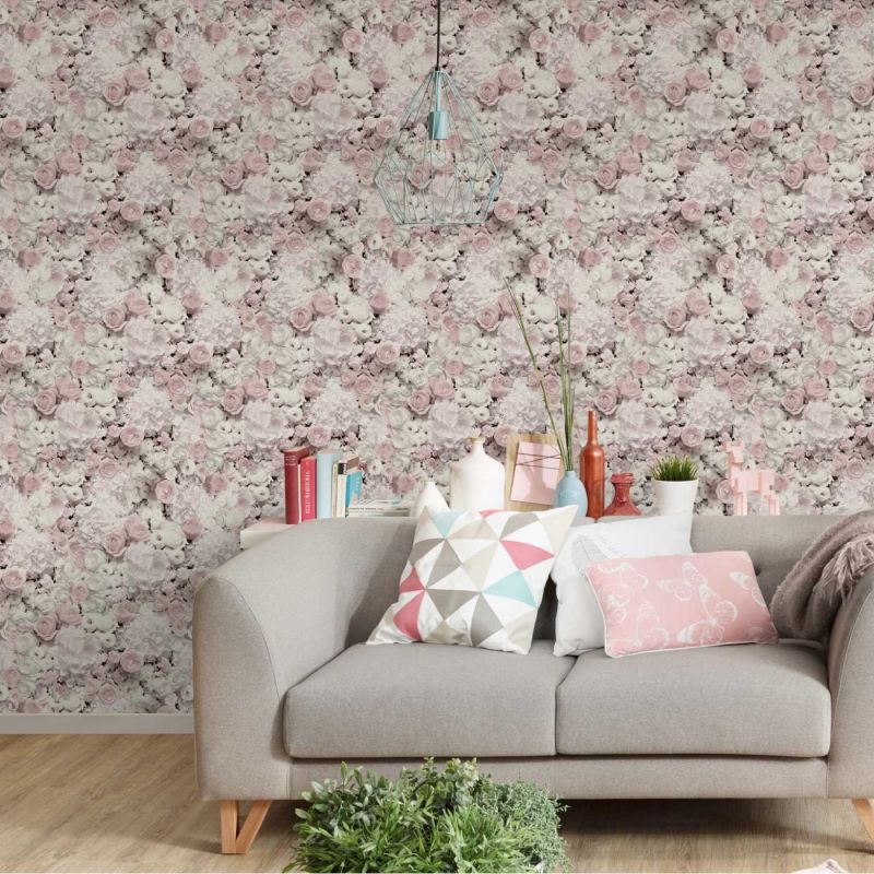 Papier peint vinyle sur intissé floral rose et blanc FLORAL - Trendwall 2 par As Creation - 38008-2