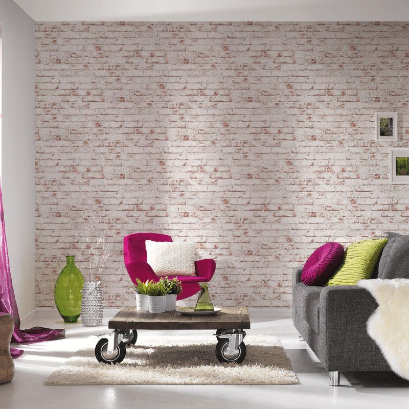 Papier peint expansé sur intissé trompe l'œil rouge et blanc BROOKLYN - Best Of Wood & Stone 2 par As Creation - 9078-13