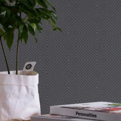 Papier peint expansé sur intissé graphique bleu et marron MOSCOU - Géométrique par As Creation - 37758-1