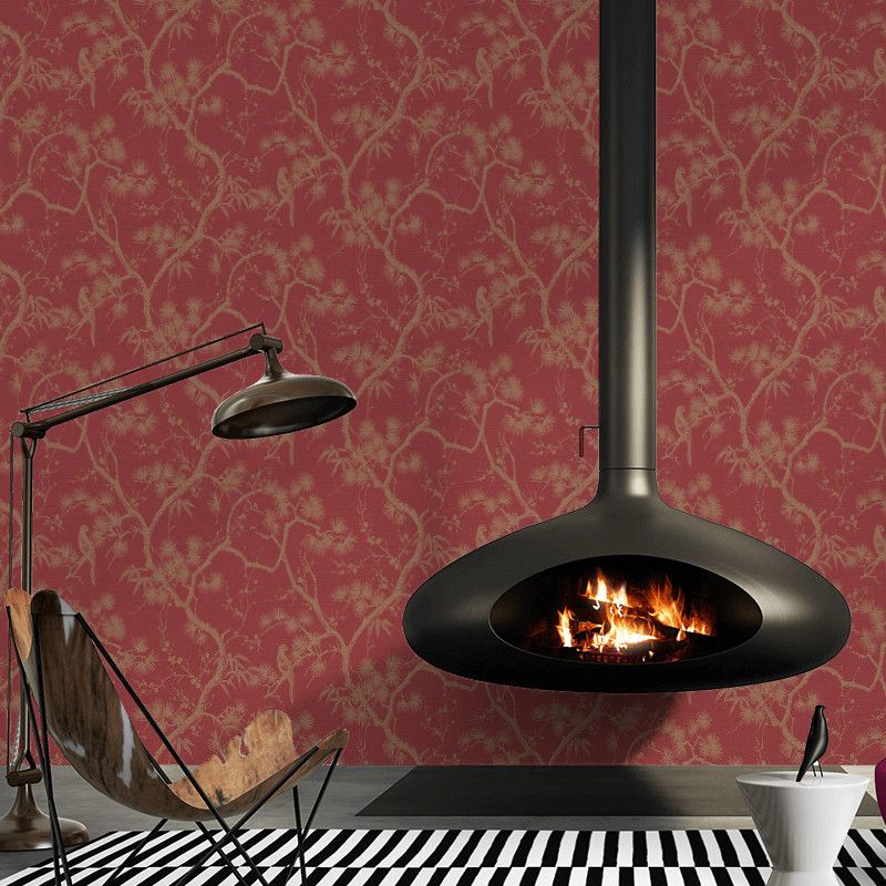 Papier peint expansé sur intissé floral doré et rouge bordeau TOKYO TREE - Metropolitan Stories 2 par As Creation - 37867-1