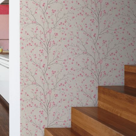 Papier peint expansé sur intissé floral beige et framboise MOI - Metropolitan Stories 2 par As Creation - 37912-1
