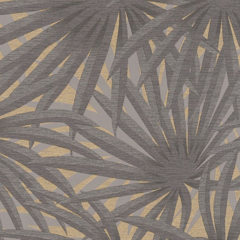 Papier peint vinyle sur intissé végétal gris béton et doré PALMERAIE - Metropolitan Stories 2 par As Creation - 37861-1