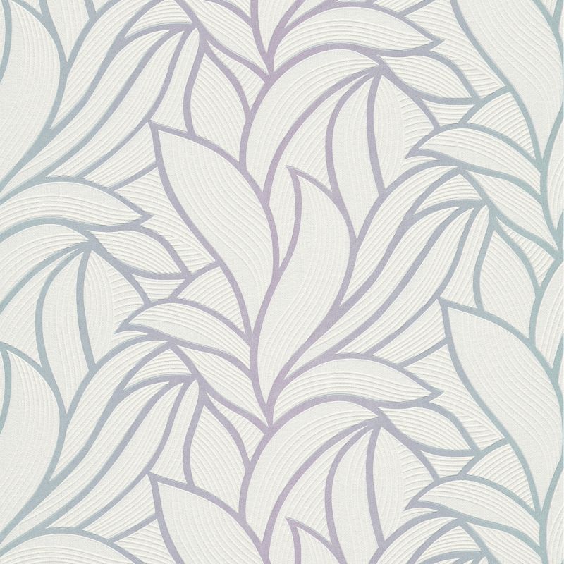 Papier peint vinyle sur intissé floral blanc, bleu et mauve irisé BALI - Fleur par Erismann - 10023-05