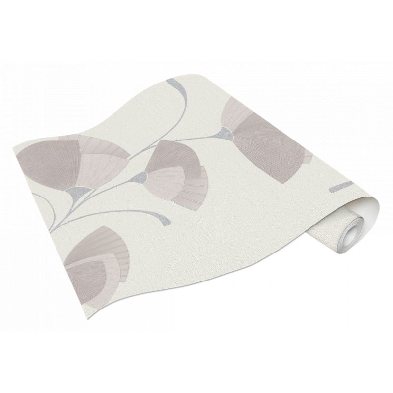 Papier peint vinyle sur intissé floral rose poudré pailleté et blanc cassé EVENTAIL - Fleur par Erismann - 02458-40