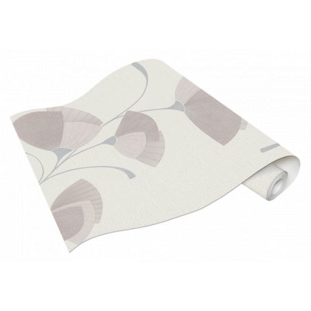 Papier peint vinyle sur intissé floral rose poudré pailleté et blanc cassé EVENTAIL - Fleur par Erismann - 02458-40 Papier peint vinyle sur intissé floral rose poudré pailleté et blanc cassé EVENTAIL - Fleur par Erismann - 02458-40
