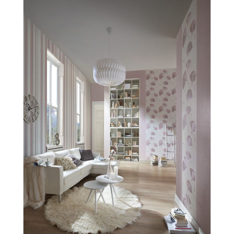 Papier peint vinyle sur intissé floral rose poudré pailleté et blanc cassé EVENTAIL - Fleur par Erismann - 02458-40