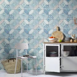 Papier peint vinyle sur intissé graphique bleu et marron IMITATIONS - Géométrique par Erismann - 6315-08