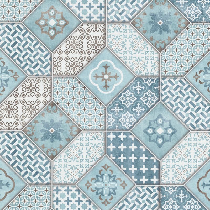 Papier peint vinyle sur intissé graphique bleu et marron IMITATIONS - Géométrique par Erismann - 6315-08