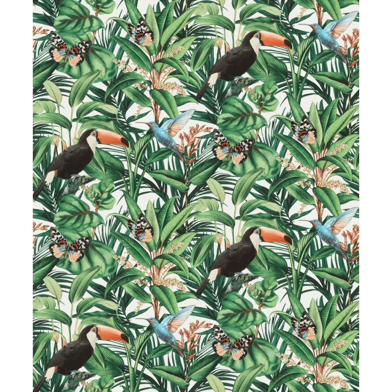 Papier peint vinyle sur intissé végétal vert et bleu PARADISIO 2 - Jungle par Erismann - 10121-07