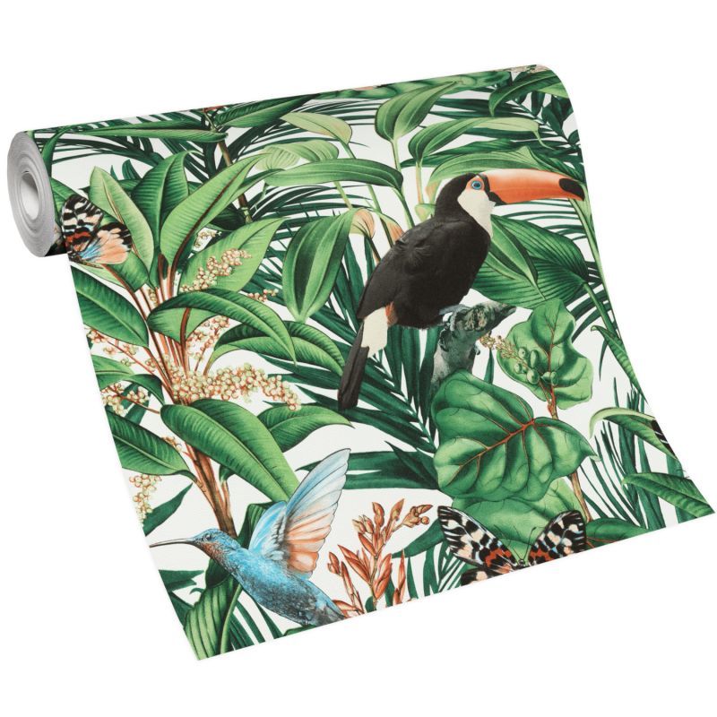 Papier peint vinyle sur intissé végétal vert et bleu PARADISIO 2 - Jungle par Erismann - 10121-07