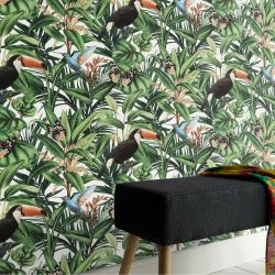 Papier peint vinyle sur intissé végétal vert et bleu PARADISIO 2 - Jungle par Erismann - 10121-07