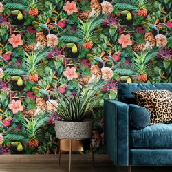 Papier peint vinyle sur intissé végétal vert et multico BRAZIL - Jungle par Erismann - 10083-07