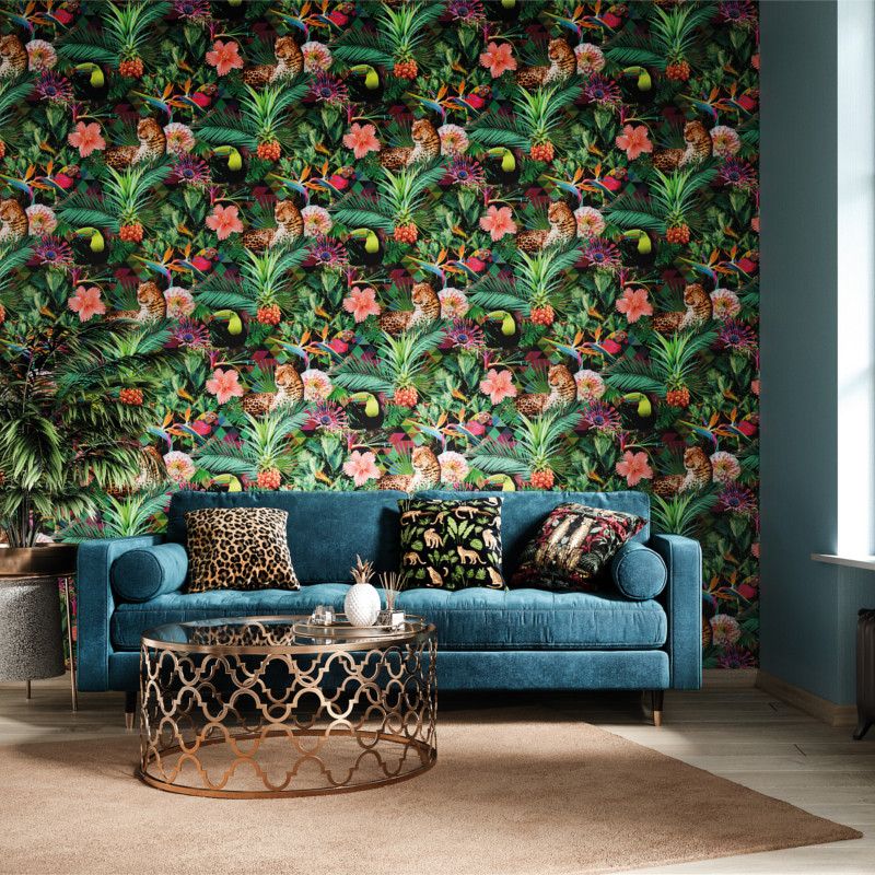 Papier peint vinyle sur intissé végétal vert et multico BRAZIL - Jungle par Erismann - 10083-07